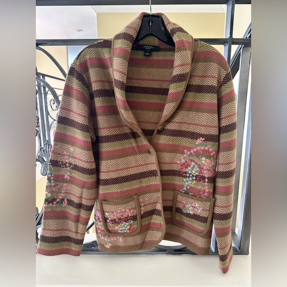 Max Mara Embroidered Cardigan Wool Jacket